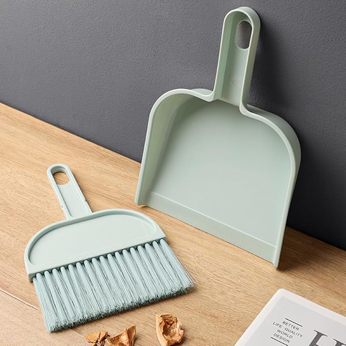 Yardwe Mini Broom and Dustpan Set Portable Small Desk Cleaning Tools 2 Sets Blue and Pink Home Accessory for Desktop and Office Use
