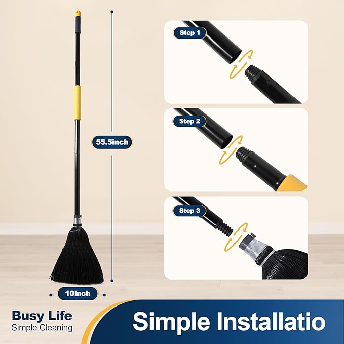 Yocada Broom Commercial Indoor Outdoor Broom 55.5 inch Tall for Courtyard Garage Lobby Mall Market Floor Home Office Leaves Stone Dust Rubbishb Black
