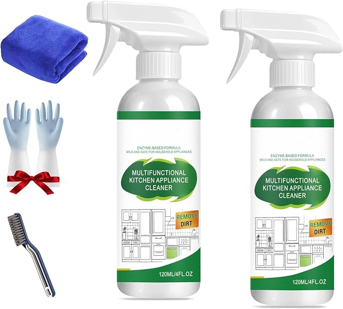Multifunctional Kitchen Appliance Cleaner, 120ml Kitchen Appliance Cleaner, Daily 𝐊itchen Multi-surface Grease Cleaning Mild Fragrance Spray, Suitable for Range Hoods, Pots, Pans and More (2pcs)