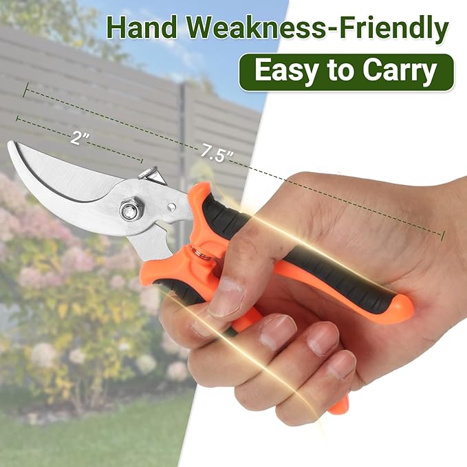 Pruning Shear, Premium Gardening Scissors for Rose Bushes, 7.5IN Garden Pruner Effortlessly Cuts 0.6IN Branches with Stainless Steel Blades Softgrip, One-Hand Lock Garden Clippers for Shrubs