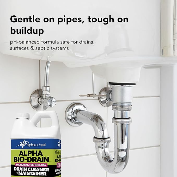 ALPHA BIO-DRAIN - Enzyme-Based Maintenance to Help Prevent Clogs and Reduce Odors from Pet Waste, Grease, Hair in Drains and Septic Systems - ½ Gallon by Alpha Tech Pet