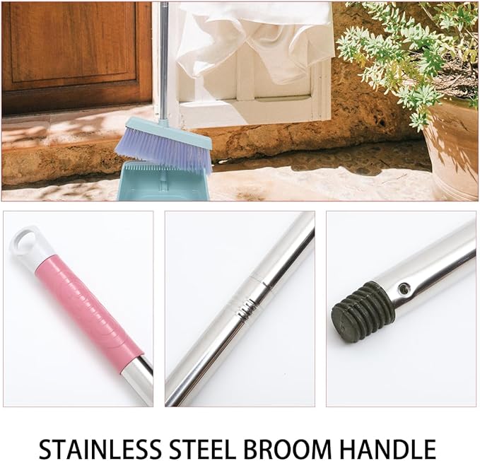 Stainless Steel Push Broom Handle Stick Replacement with Random Color Plastic Grip Sweeping Mop Handle for Easy Assembly and Household Cleaning Random Color