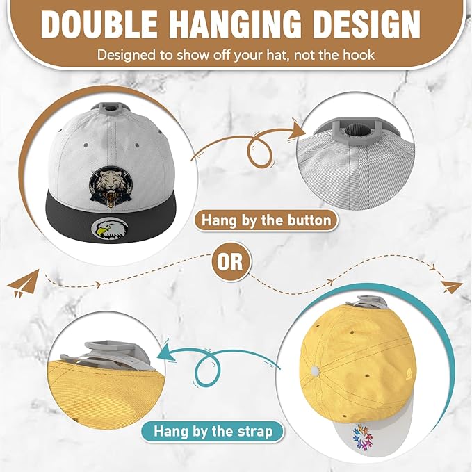 22 Pack Adhesive Hat Hooks for Wall, Super Strong Hat Rack for Baseball Caps, Hat Organizer Display for Home Decor, Hat Hangers Holder for Wall, Door, Closet, No Drilling - USA Patented (Gray)