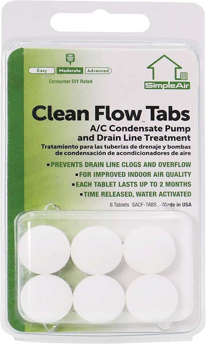 SACF Drain Line Clean Flow Tabs, for AC Units, HVAC Systems, Dehumidifiers, Condensate Drain Line Applications, 6 Count (1 Pack)