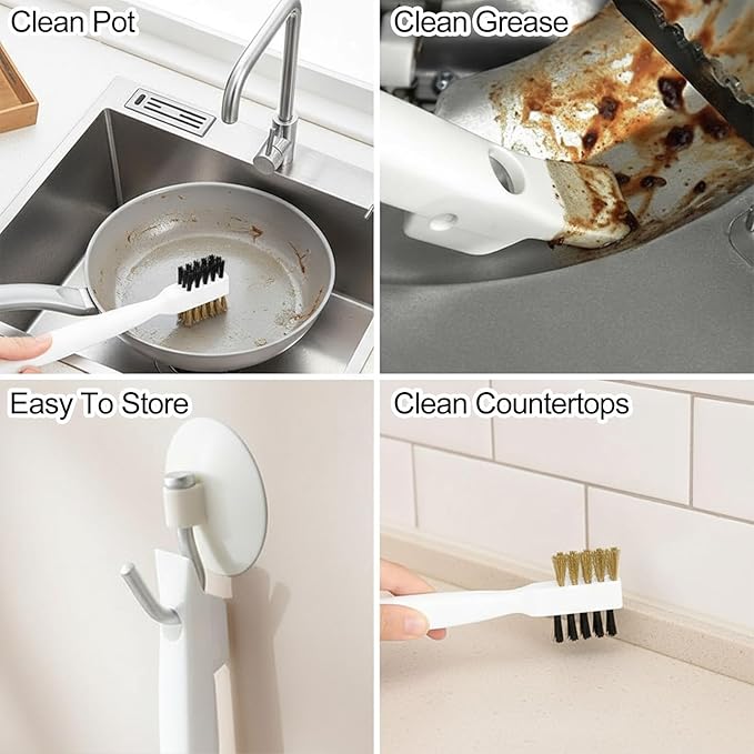 2PCS Range Top Brush Cleaner, Deep Gas Stove Brass Wire Brushes, Multi-purpose Kitchen Cleaning Scrub Brush, 4-in-1 Scrub Brush with Nylon Bristles Cooktop Scraper