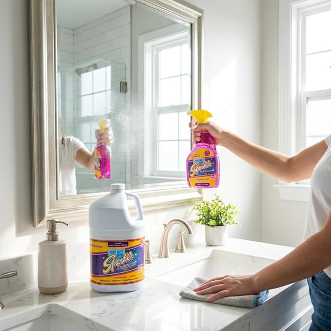 Sparkle Glass Cleaner Refill 1 Gallon (128 Fl Oz) – Ammonia-Free Heavy Duty Streak-Free Formula for Windows, Mirrors & Glass (Pack of 1)