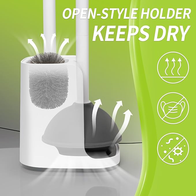 Toilet Brush and Plunger Set Hidden, S-Shaped Toilet Brush Plunger Combo 2 Pack, Perfect for Homes, Apartments & Bathrooms