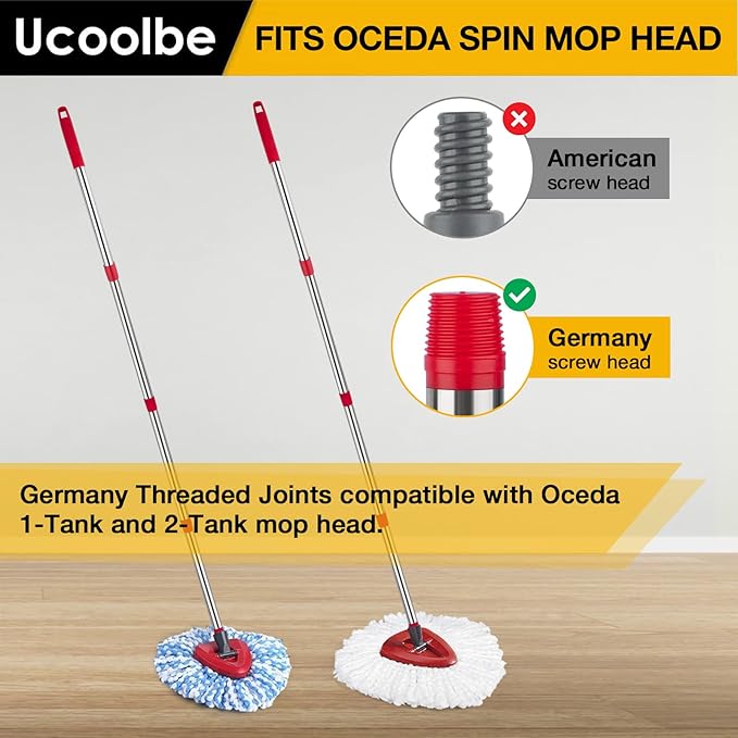 Spin Mop Replacement Handle Compatible with O-Cedar Spin Mop & Bucket System, 4-Section 30" to 58" Mops Handle Replacement Stick for Floor Cleaning, Mops Head & Base Not Include
