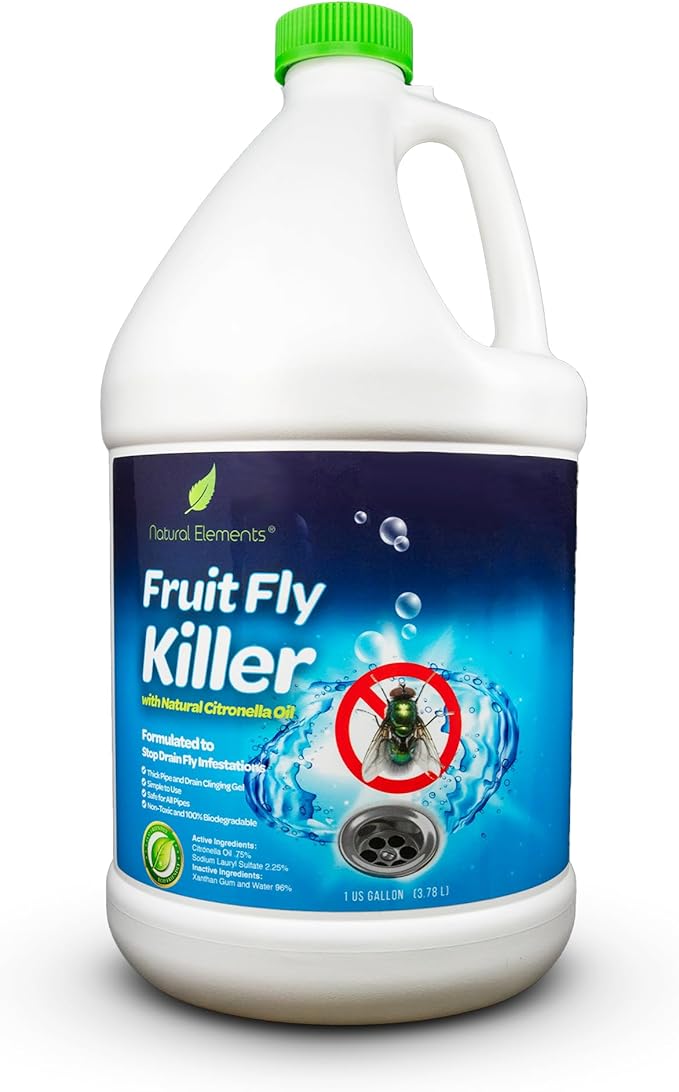 Natural Elements Fruit Fly Killer | Drain Flies, Gnats, Flying Ants | Home & Commercial Use | Non-Toxic Gel Formula | 1 Gallon | 128 Fl Oz