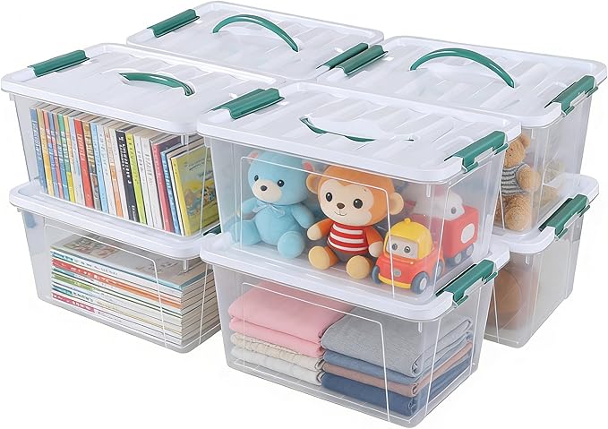 8-Pack 14 Quart Clear Organizing Container with Lid, Plastic Latching Box with Handles