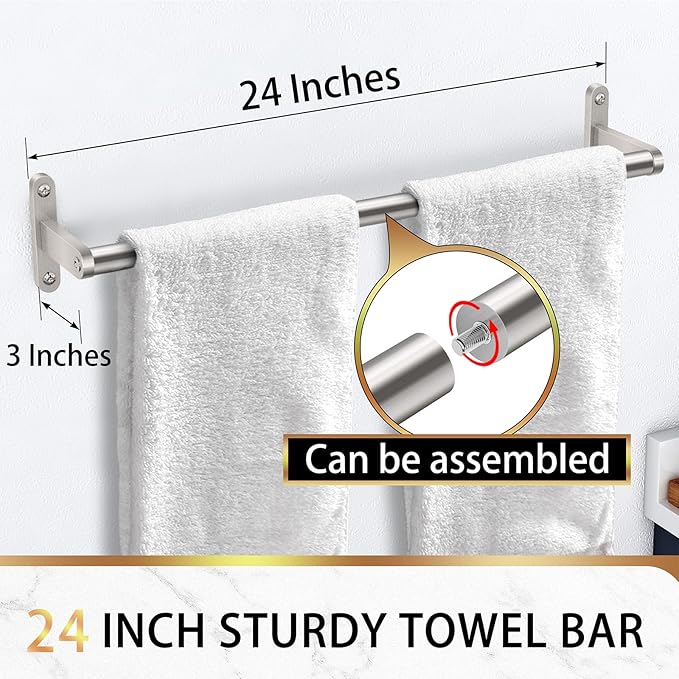 24 Inch Bathroom Towel Bar, Towel Racks for Bathroom Wall Mounted, Modern Stainless Steel Bath Towel Holder, Brushed Nickel