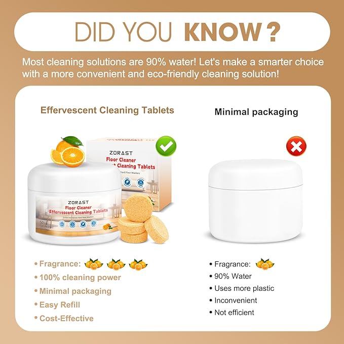 Floor Cleaning Solution, 50 PCS Vacuum Mop Cleaning Solution Tablet Refil, Sweet Orange Scent Compatible with All Roborock Mopping Robots
