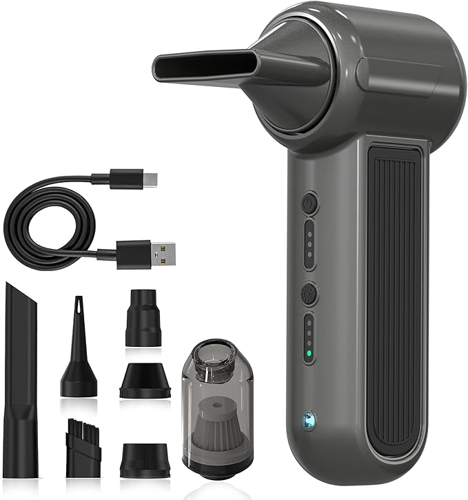 Compressed Air Duster 130000RPM 3-in-1 Mini Vacuum, Turbo Jet Blower Pump, Super Power Electric Air Duster Fast Rechargeable, Turbo Jet Dust Blower for Computer Keyboard, Car Cleaning & Outdoor