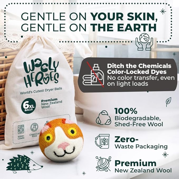 No More Dryer Sheets! XL Wool Dryer Balls 6-Pack, Reusable Laundry Softener & Static Reducer, Eco-Friendly, Long-Lasting, Safe for Sensitive Skin