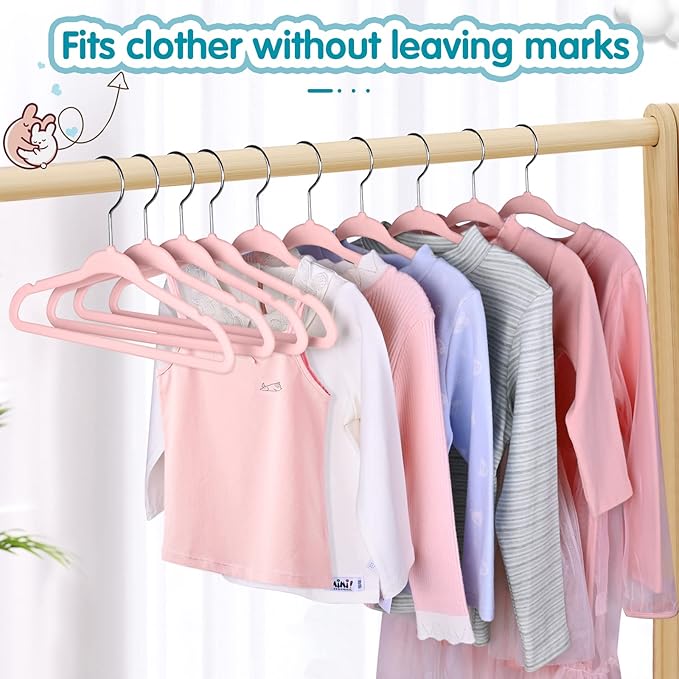 BAGAIL 50 Pack Kids Velvet Hangers 11 Inches Children's Clothes Hangers Non-Slip Baby Hangers for Infant/Toddler (Blush Pink)
