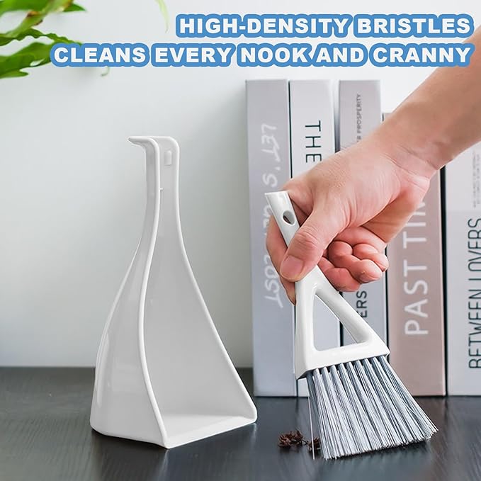 Dust Pan Broom Brush Dustpan -Mini Broom and Dustpan Combo Set, Handheld Sweeper Cleaning for Tables, Keyboards, Guinea Pig Cage, and Cat Litter, etc. (White)