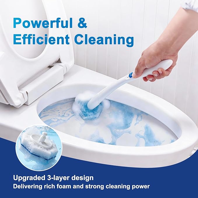 60pcs Toilet Cleaner Refill Pads for Clorox Wand, Upgrade 3-Layer Toilet Scrubber Refills, Won't Fall Apart, Powerful Foam, Safe On Porcelain, Bathroom Cleaning Essentials