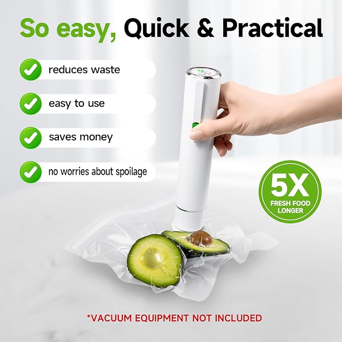 Vixino Vacuum Sealer Bags, 80 Reusable Vacuum Sealer Bags for Food, BPA-Free, Meal Prep and Sous Vide Cooking,Works for Handheld Sealer and Vac Sealer Machine with External Vacuum Systems