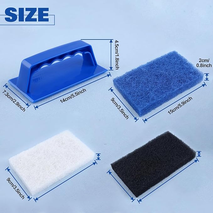 Handled Bath Scrubber Set 3 Pcs Non-Scratch Bathroom Scrubbing Pads with 1 Pc Handle, Reusable Cleaning Sponge Scrub Brush for Cleaning Shower Tile Bathtube Sink Spas Tubs Swimming Pool Step