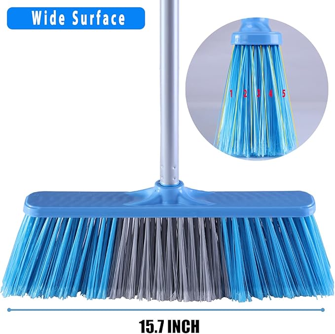 YONILL Indoor Outdoor Broom with Long Handle, 53" Angle Brooms for Floor Cleaning Sweeping Broom for Garage, Patio, Garden, House and Kitchen