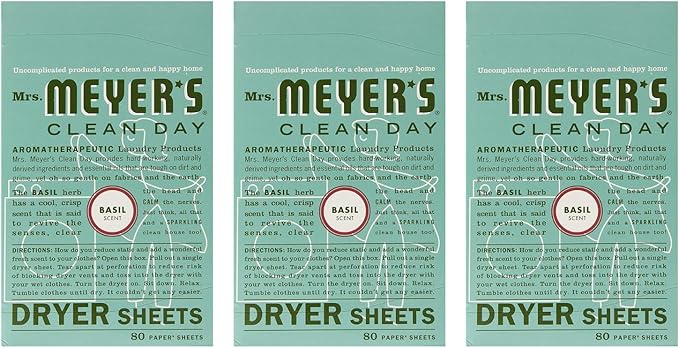 Mrs. Meyer's Clean Day Dryer Sheets, 80 Count (Basil, Pack of 3)