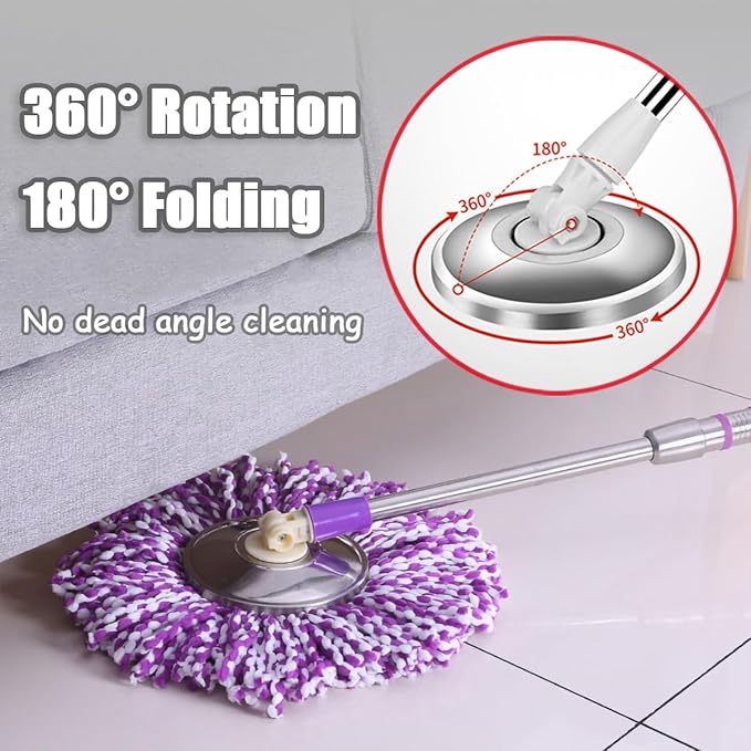 Spin Mop Replacement Mop Handle, 49-inch 360 Degrees Rotating Telescopic Replacement Mop Stick with Reinforced Plastic Disc for Spin Mop Bucket Cleaning System (Plastic Disc, Blue)