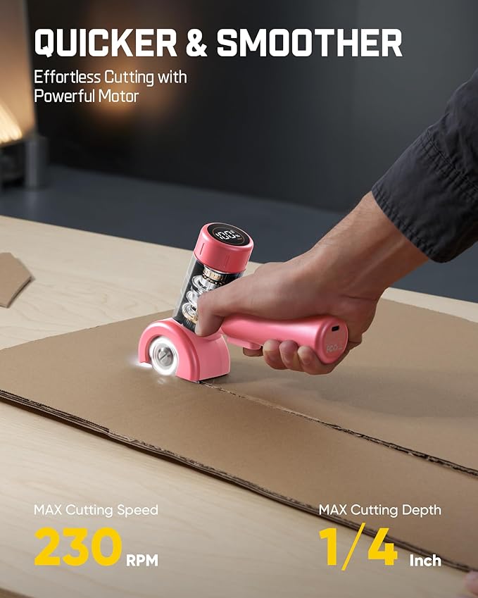 Fanttik C8 Nano Easyswap Cordless Electric Scissors with LED Display, Type-C Rechargeable Cardboard Cutter with 2 Blades, EasySwap Blade Change, LED Light, for Thin Cardboard Box Carpet Leather, Pink