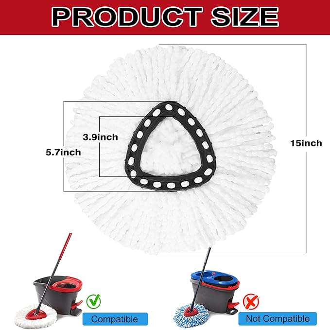 8 Pack Spin Mop Replacement Heads, 100% Microfiber Spin Mop Refill for Easy Wring Compatible with Triangle Spin Mop, 360 Degree Spinning Mop Replace Head for Floor Cleaning