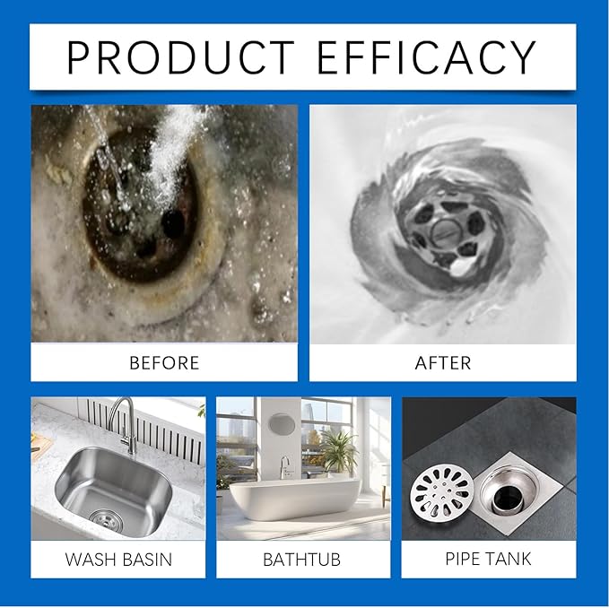 Drain Clog Remover 6 Packs Fast Acting Drain Cleaner Powders for Kitchen Sink Bathroom Shower Bathtub Powerful Pipe Unclogger Clears hair Grease Safe for Pipes
