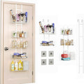 Yuyetuyo 5-Tier Over The Door Organizer Bathroom Shelves Hair Tool Organizer - Hair Dryer Holder Adjustable Height, DIY Bathroom Storage Shelf Wall Mounted Behind The Door Storage