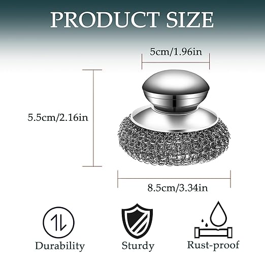 2Pcs Stainless Steel Wool Scrubber Set with Handle，2 Replacement Steel Scrubber Wool Pads, and Scrubbing Brushes Cleaning Supplies for Pots, Pans, Grills, Sink