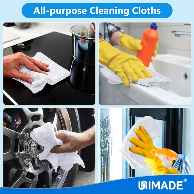 Microfiber Cleaning Cloth, 10 Pack Reusable Microfiber Towels for Cars Lint Free Cleaning Shop Towel Rags for Home Kitchen Automotive Bar Mechanic Restaurant Garage, 11.5"x 11.5", White