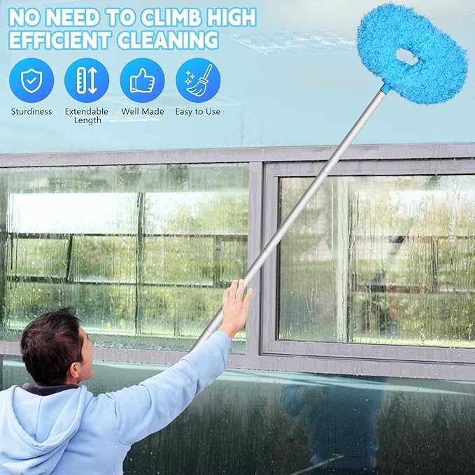 Eunice 2Pack Ceiling Fan Duster with Extension Pole, 13-49.7 Inches Adjustable and Removable Fan Cleaner Blade for High Ceiling, Window Door Furniture (Blue)