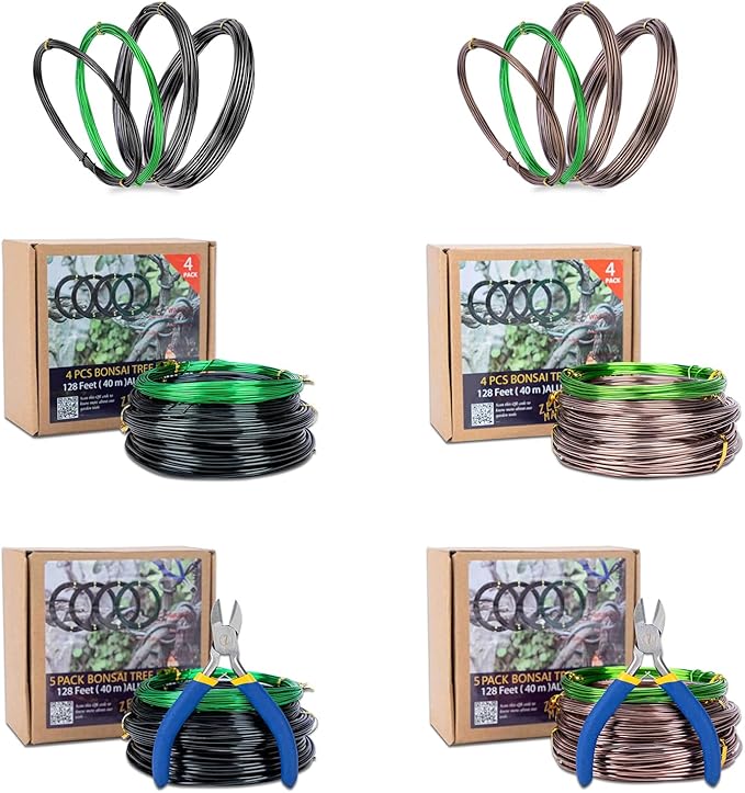 Bonsai Training Wire Set of 4, Total 128 Feet (32 Feet Each Size) 3 Size - 1.0MM, 1.5MM, 2.0MM, Corrosion and Rust Resistant (with Bonsai Wire Cutter)