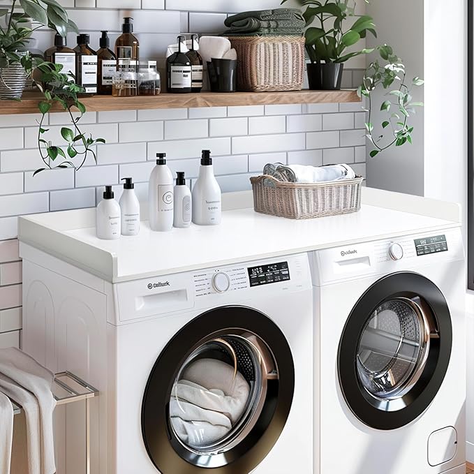 Gashell Washer Dryer Countertop, 27.5" x 54" Bamboo Washer and Dryer Countertop for Laundry Room Organization(White)