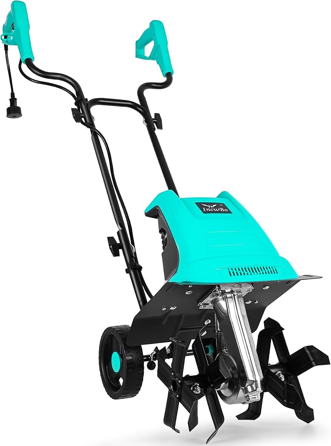 15 Amp 12 Inch Electric Tiller/Cultivator with 4 Steel Tines Small Garden Tiller for Gardening, Corded Rototiller with Adjustable Wheels