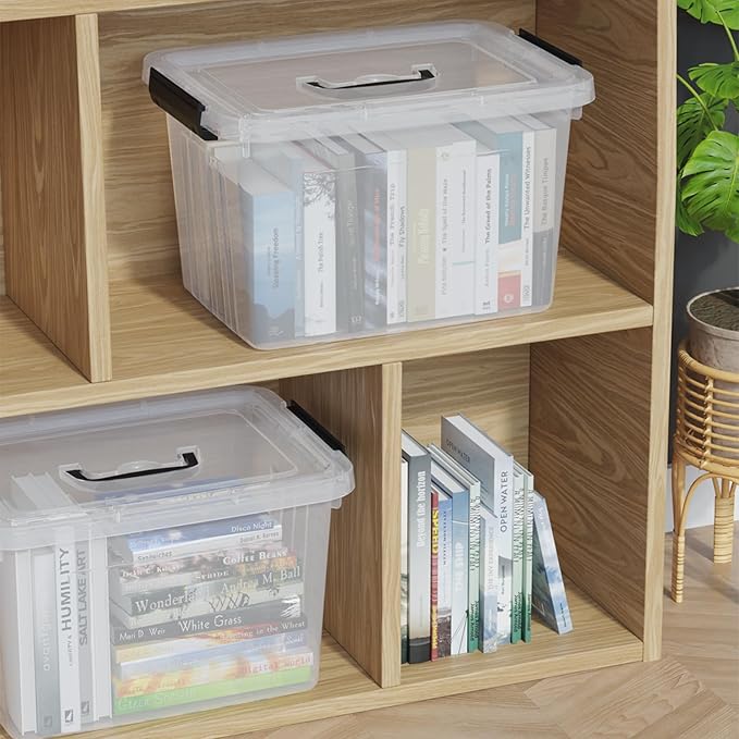 Cand 20 quart clear latching tote, 4 packs plastic storage boxes for organising