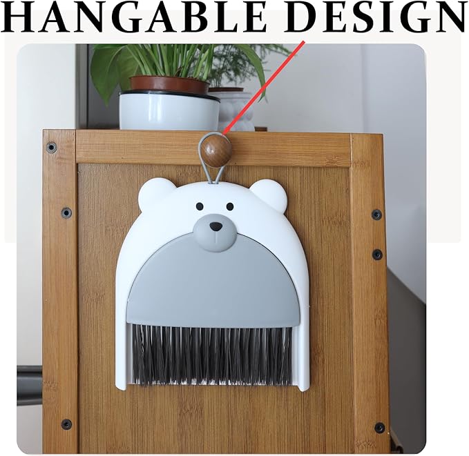 Small Broom and Dustpan Set Mini Hand Broom and Brush Set Handheld Broom and Dust Pan Set - Cute Bear Design, Compact Cleaning Tool for Desktop Countertop Table Windowsill Home Kitchen