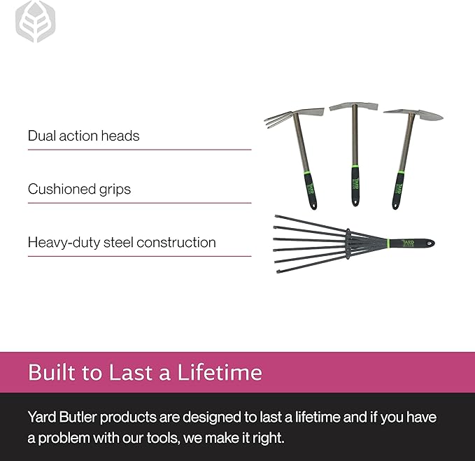 Yard Butler Terra Tuff Hand Tool Bundle, ITT-4B - Essential Gardening Tool for Yardwork - Power-Coated Steel Construction - Comfortable Grip - Long-Lasting - Rust-Resistant