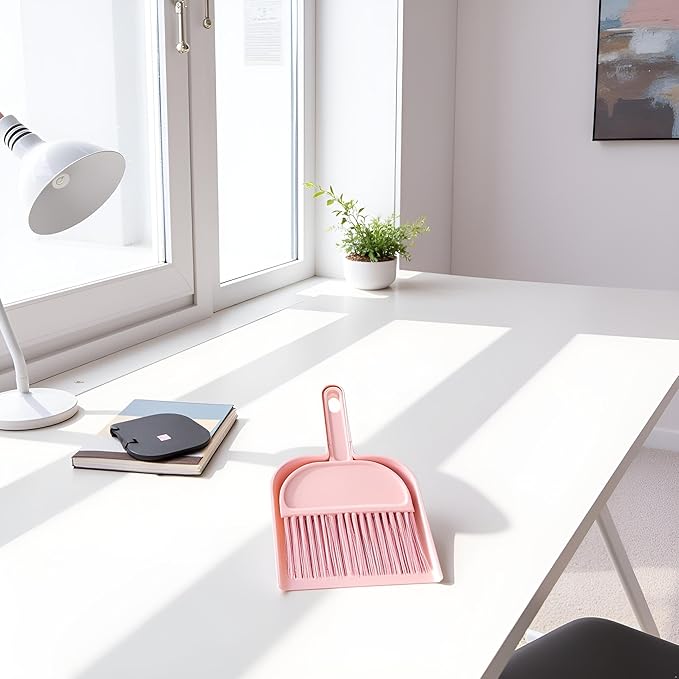 Plastic Mini Broom and Dustpan,Mini Cleaning Brush with Dustpan Set Desktop Cleaning Accessories,Pink with Set,Plastic Broom