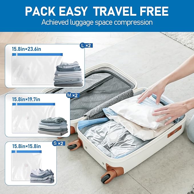 VMstr Vacuum Seal Bags for Clothing Travel, Vacuum Storage Bags with USB Electric Pump, Compression Space Saver for Luggage Suitcase 6 Combo Bags + USB Pump