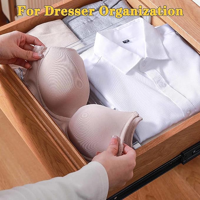 12 Pcs Drawer Dividers for Clothes, 3.15" High 11.34"-19.69" Adjustable Expandable Dresser Drawer Organizer, Clear Plastic Separators for Dresser, Baby Clothing (12, clear)