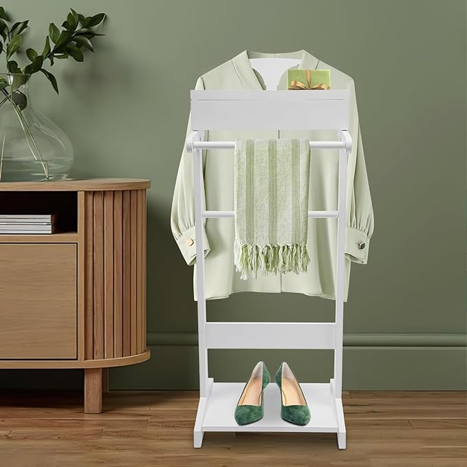 Wood Suit Rack Suit Stand for Man and Women Clothes Valet Suit with Drawer Valet Stands Men Valet White Suit Valet for Entryway Office Living Room