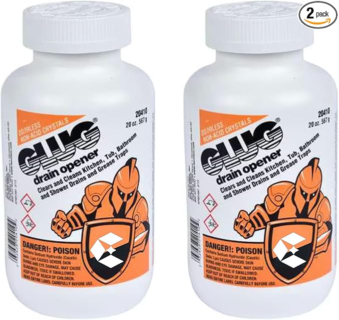 2 Pack Glug Crystal Drain Opener, 20 oz Bottles - Ready to Use Crystalline Solid, Unscented Drain Clog Remover