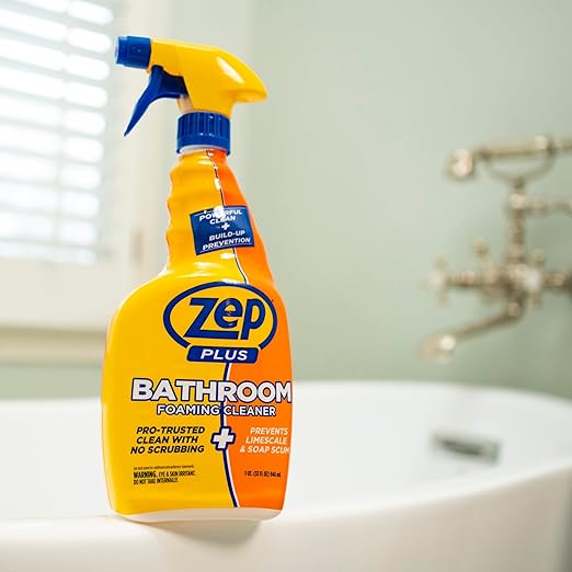Zep Plus Bathroom Foaming Cleaner 32 oz (2 Units) with a Blue Microfiber Rag ECBD021 - Fight Soap Scum and Hard Water with our powerful Bathroom Cleaner and a Reusable Rag