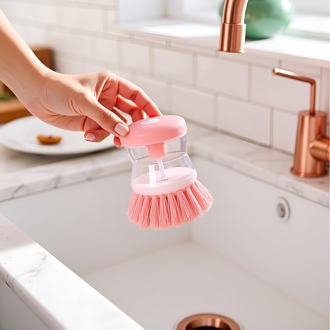 2Pcs Pink Dish Brush with Soap Dispenser,Soap Dispensing Brush, Kitchen Brush,Dish Pot Pan Sink Cleaning, Dish Brush Washing Utensils,Washing Up Liquid Soap Dispenser,Soap Dispensing Dish Brush