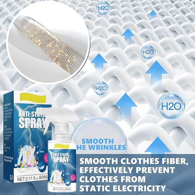 60 ml Anti-Static Spray, Anti-Static Remover for Clothes, Textiles, Hair, Gentle Fabric Softener Spray, 1 Piece Odour Eliminator, Easy to Carry, Home Office