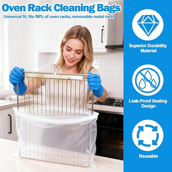 XANGNIER 3 Pack No Scrub Oven Rack Cleaning Bags 23.7*15.7 in,No Cleaner Included,Simple to Use,No Messy Hands Reusable Leakproof Soaking Cleaner Bags for Removable Metal Rack,BBQ Grills,Grill Grate