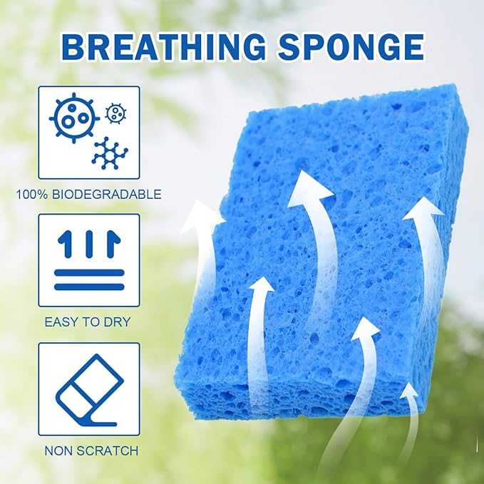 YoleShy 20 Pack Sponges Kitchen Natural Compressed Cellulose Sponges for Dishes Non Scratch for Household Cookware Bathroom Cars Soft Super Absorbent Reusable, Blue and Yellow