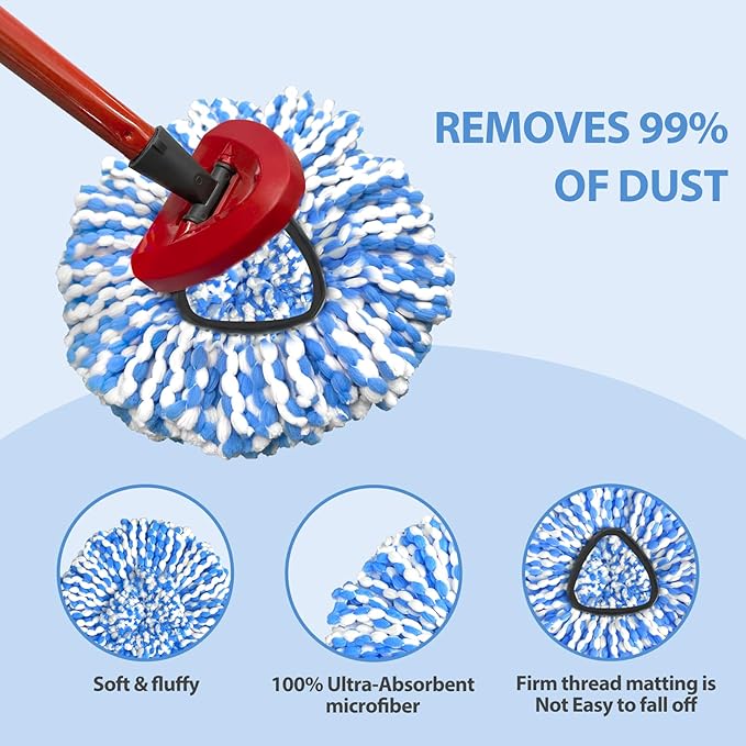 Spin Mop Replacement Heads, Microfiber Mop Refills, Easy to Replace (6 Heads)
